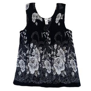 Liz Baker Woman Black & White Floral Crinkle Sleeveless Top 2X